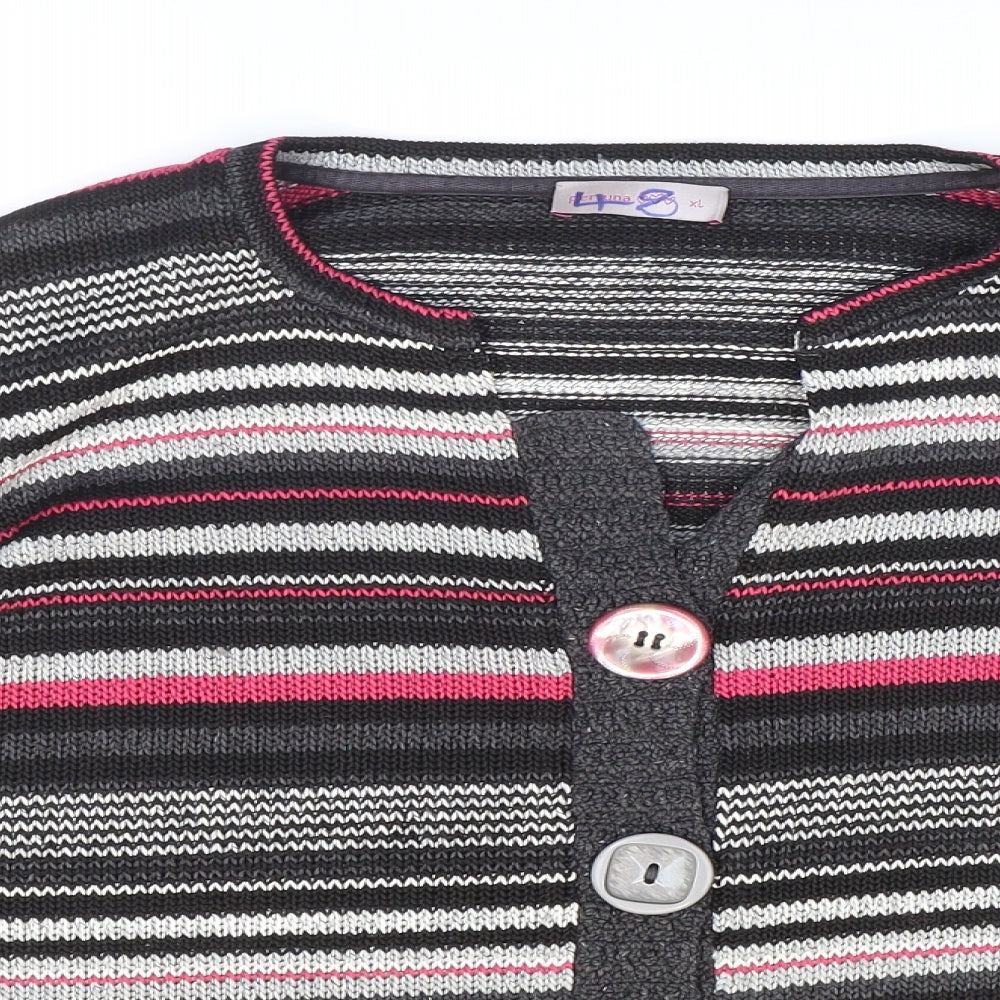 Per Una Womens Multicoloured V-Neck Striped Acrylic Cardigan Jumper Size XL