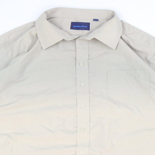 Mansize Mens Beige Polyester Button-Up Size 49 Collared Button
