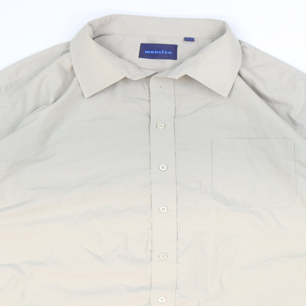Mansize Mens Beige Polyester Button-Up Size 49 Collared Button