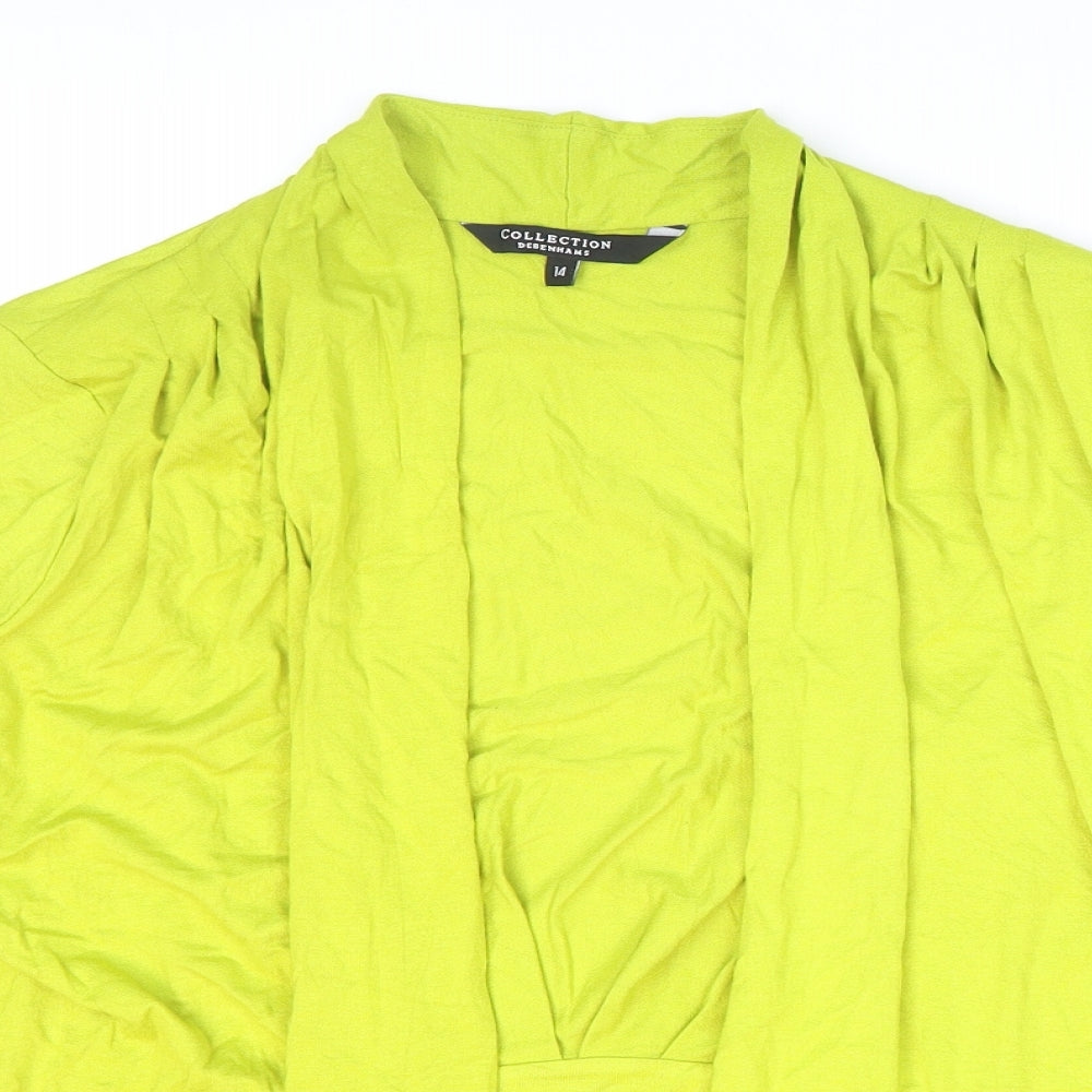 Debenhams Womens Green Viscose Kimono Blouse Size 14 V-Neck - Cropped