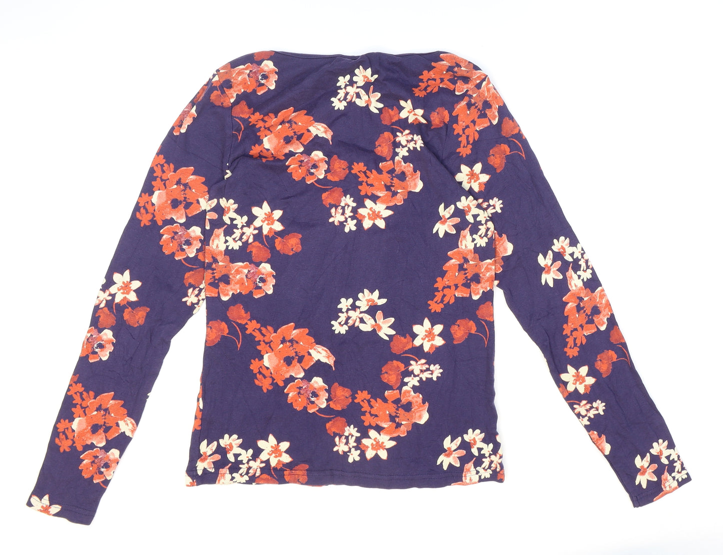 George Womens Blue Floral Cotton Basic T-Shirt Size 10 Boat Neck