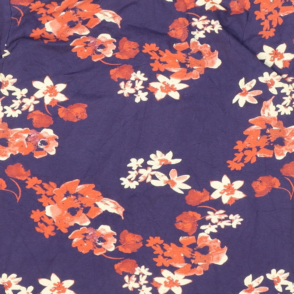 George Womens Blue Floral Cotton Basic T-Shirt Size 10 Boat Neck