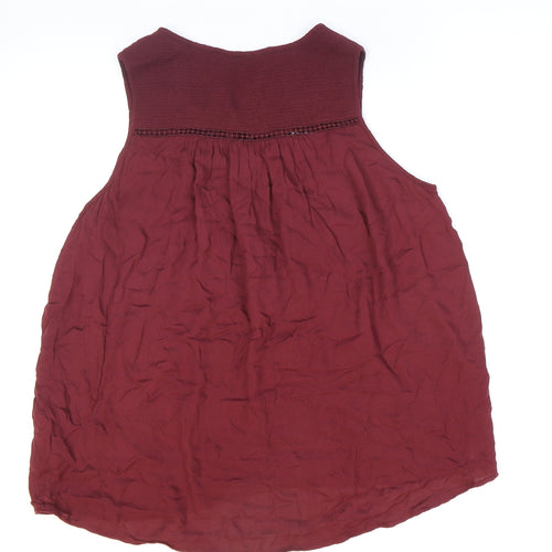 New Look Womens Red Viscose Basic Blouse Size 10 V-Neck - Lace-up
