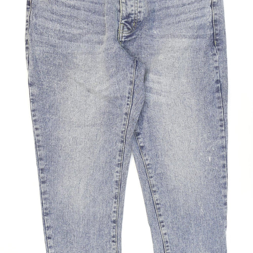 Boohoo MAN Mens Blue Cotton Tapered Jeans Size 32 in L25 in Regular Zip - Washed look