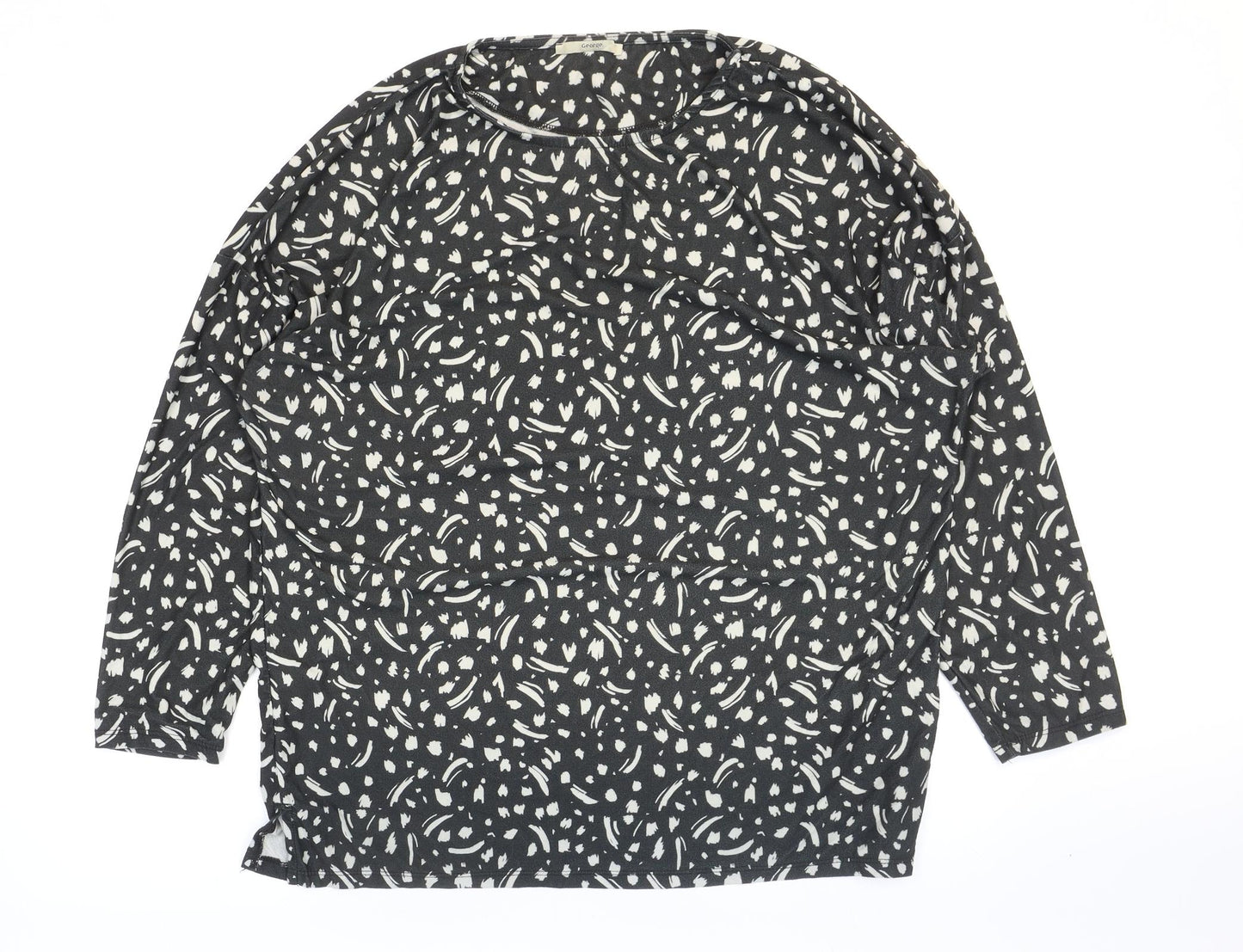 George Womens Black Geometric Polyester Basic T-Shirt Size M Round Neck