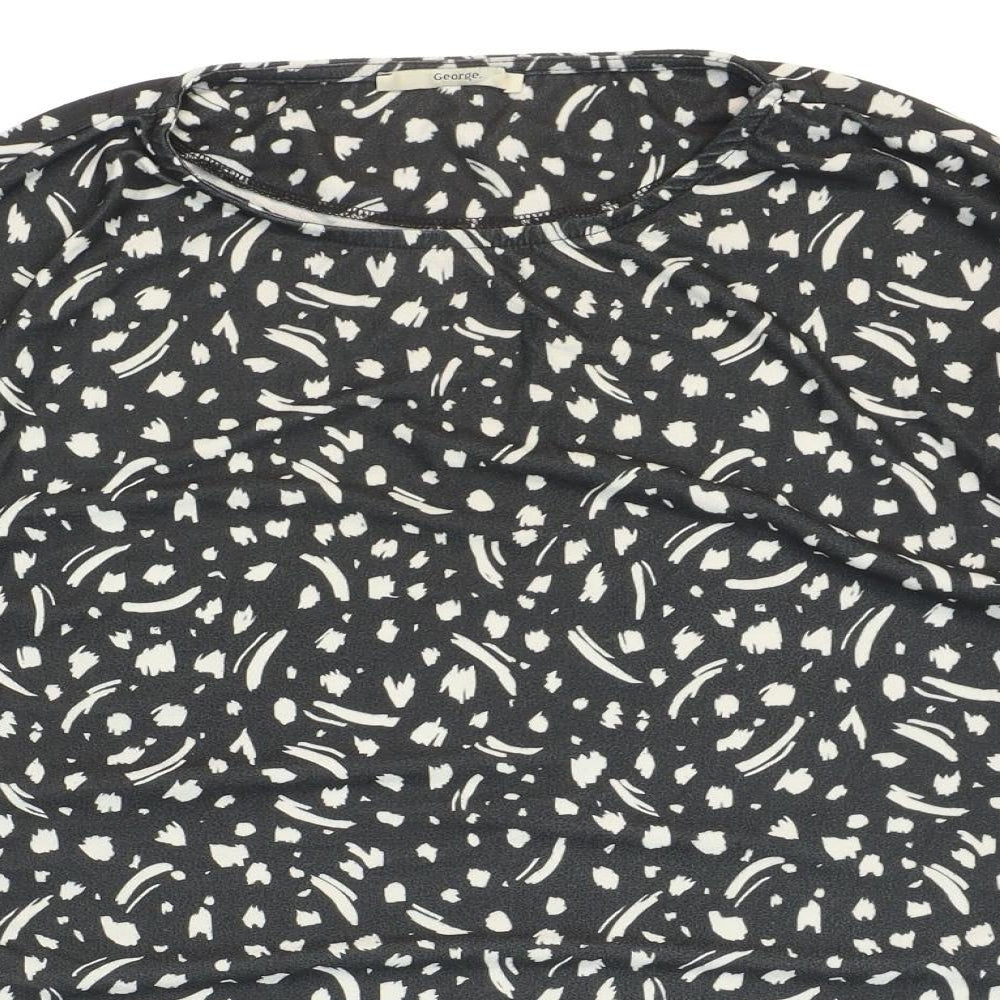 George Womens Black Geometric Polyester Basic T-Shirt Size M Round Neck