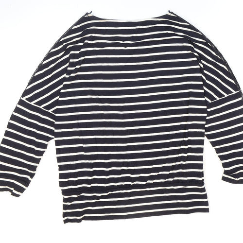 F&F Womens Blue Striped Viscose Basic T-Shirt Size 10 Boat Neck - Lace Detail