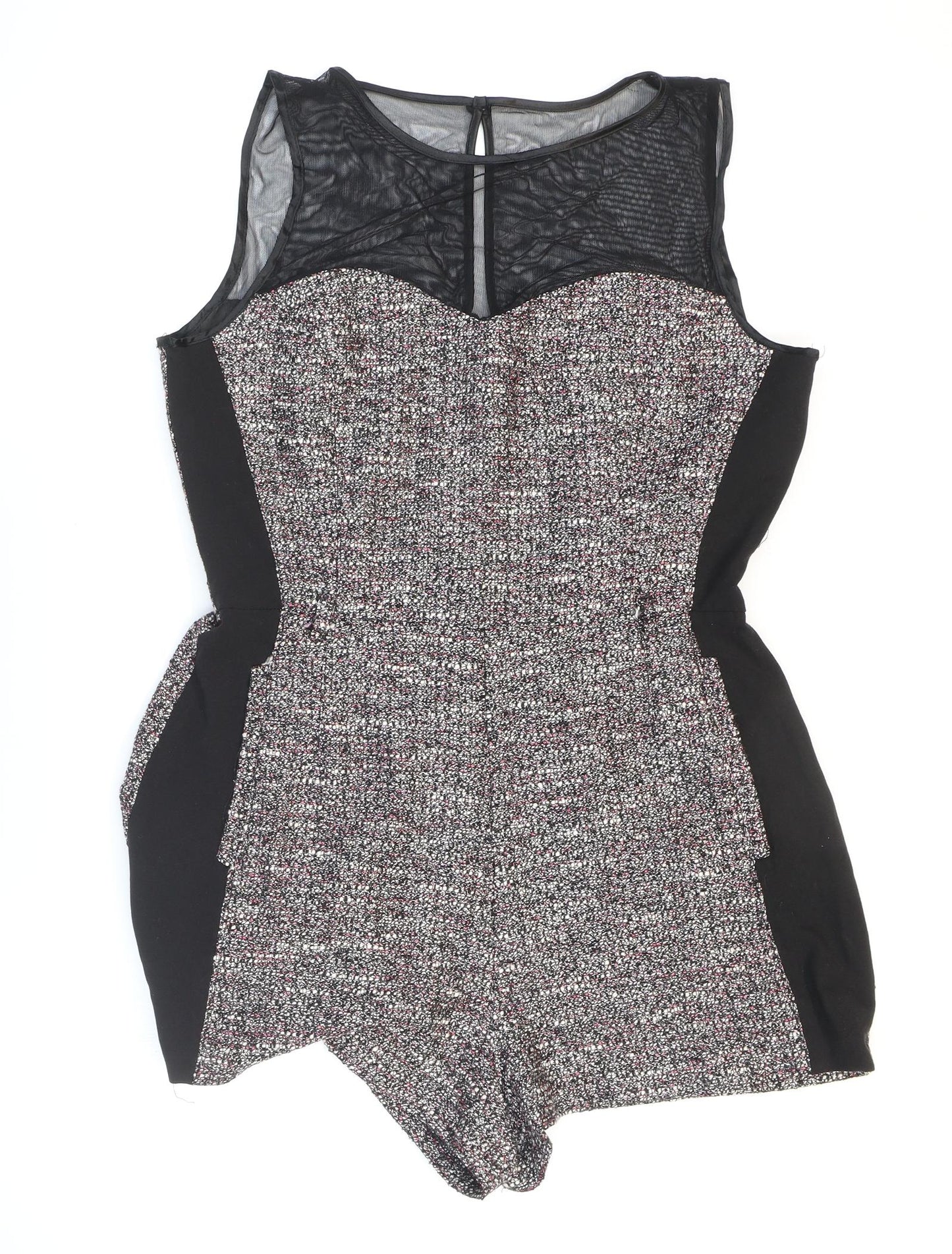 Lipsy Womens Multicoloured Ikat Acrylic Playsuit One-Piece Size 12 Button