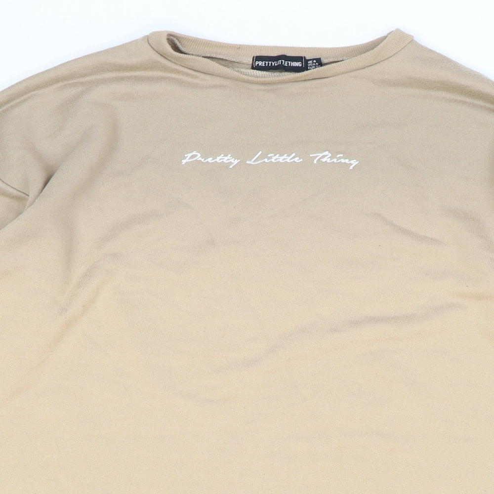 PRETTYLITTLETHING Womens Beige Polyester Pullover Sweatshirt Size 4 Pullover - Pretty Little Thing