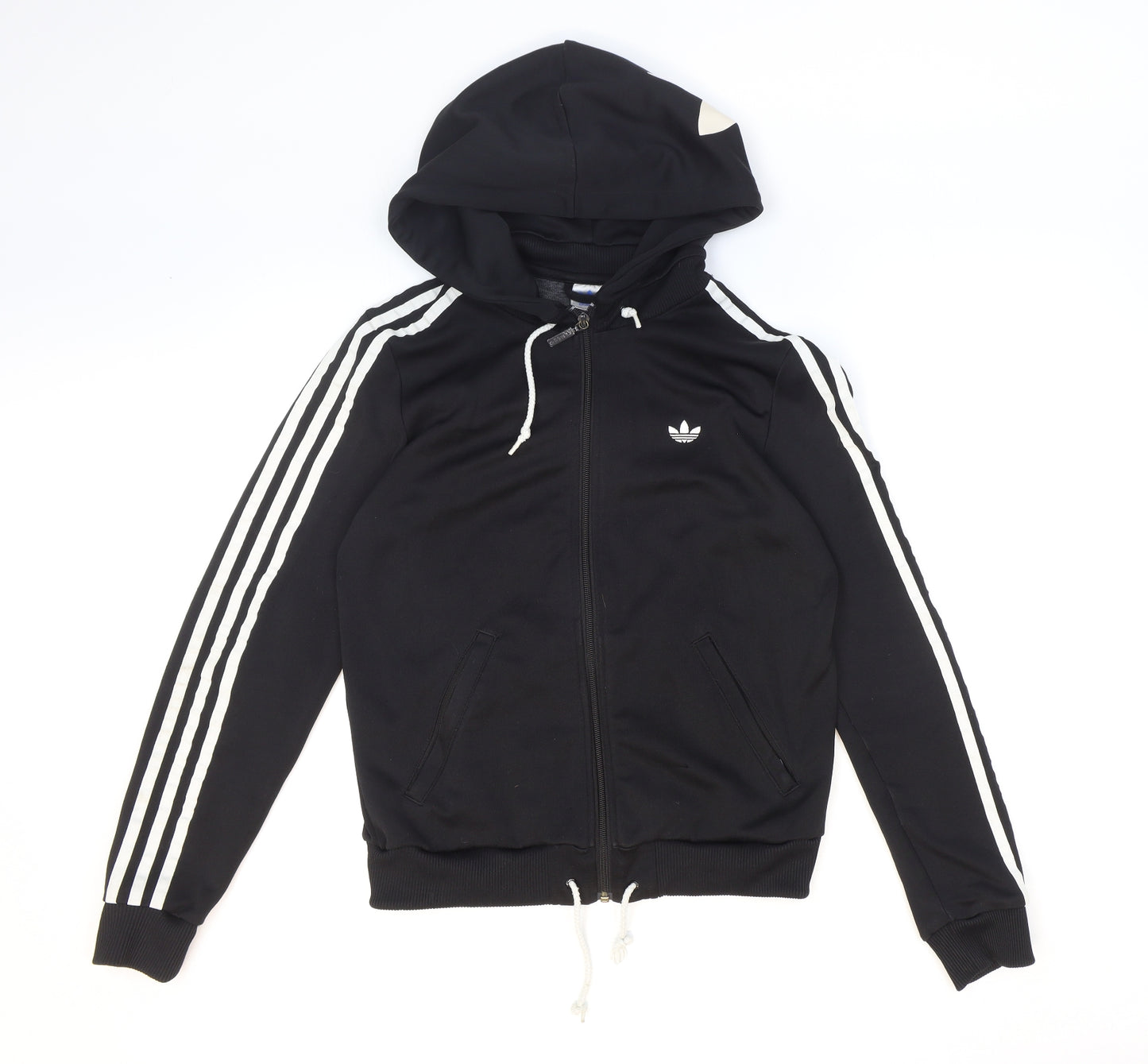 adidas Womens Black Striped Polyester Full Zip Hoodie Size 14 Zip