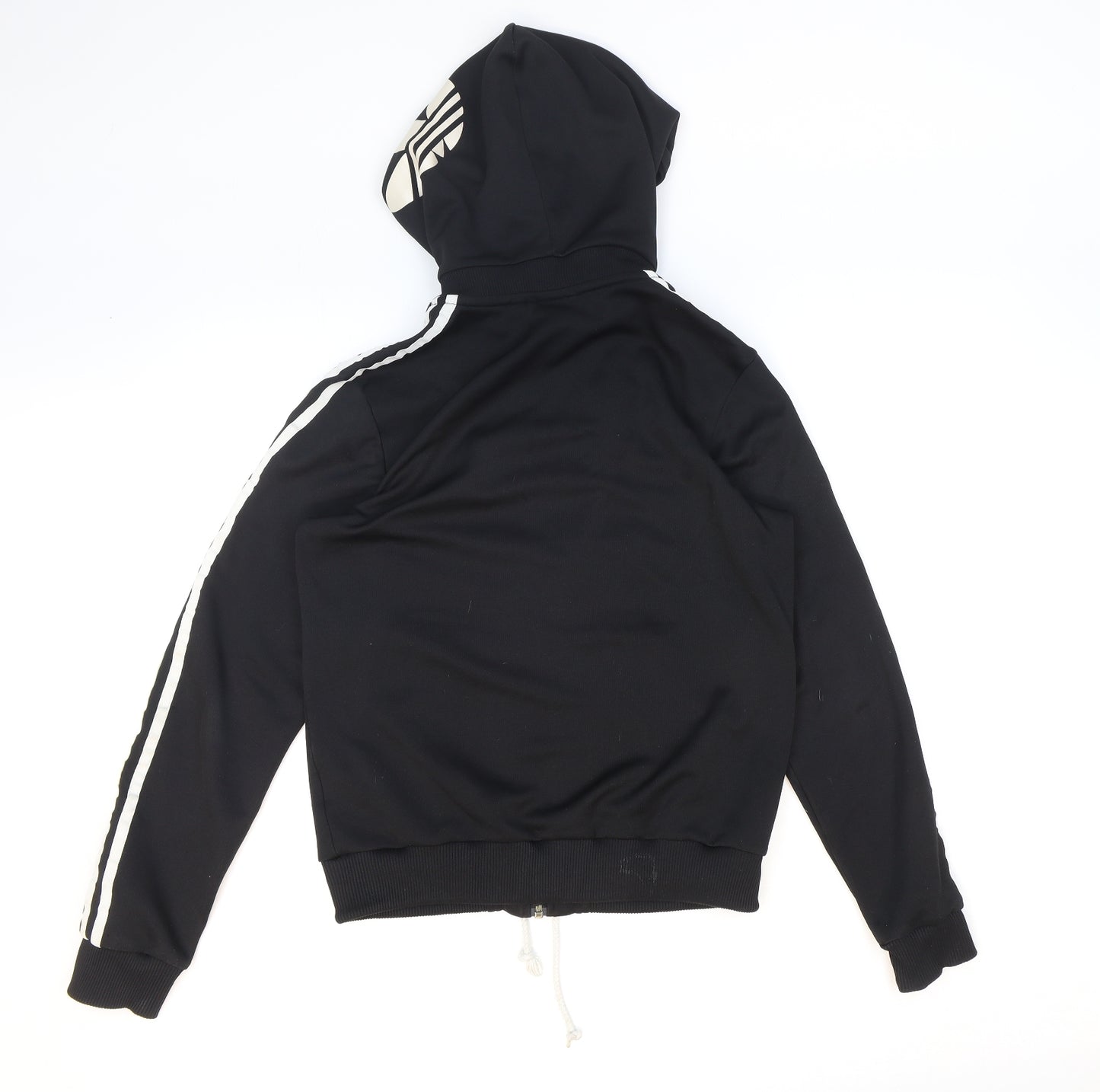 adidas Womens Black Striped Polyester Full Zip Hoodie Size 14 Zip