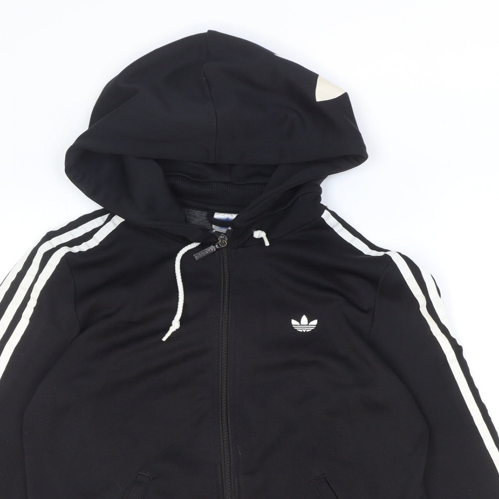 adidas Womens Black Striped Polyester Full Zip Hoodie Size 14 Zip