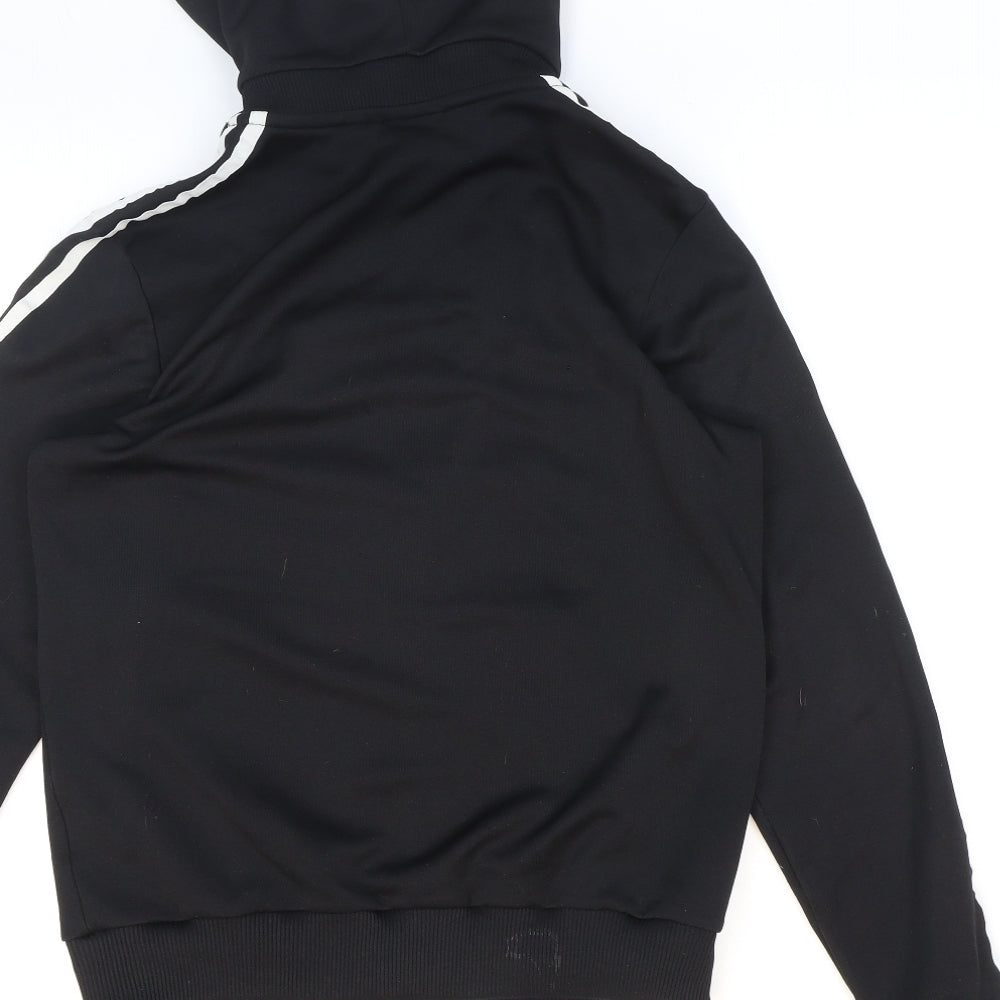 adidas Womens Black Striped Polyester Full Zip Hoodie Size 14 Zip