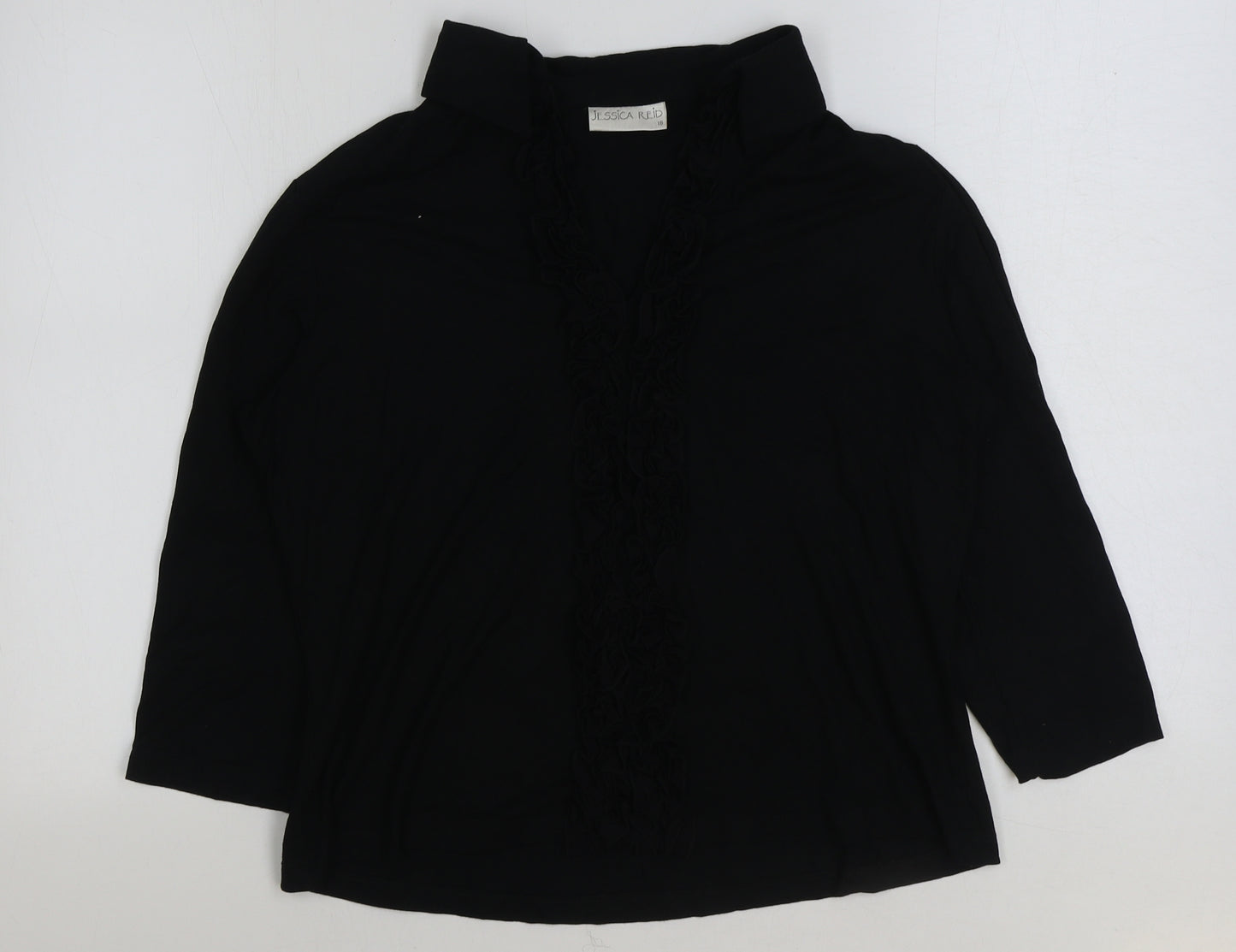 Jessica Reid Womens Black Viscose Basic T-Shirt Size 18 Collared