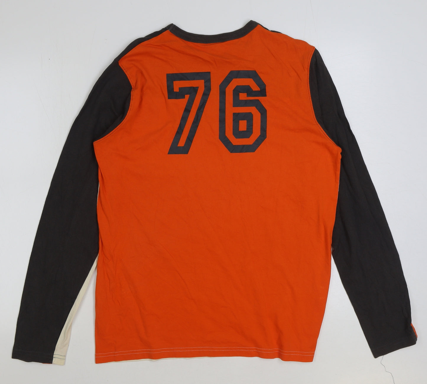 celio* Mens Orange Colourblock Cotton T-Shirt Size M Round Neck