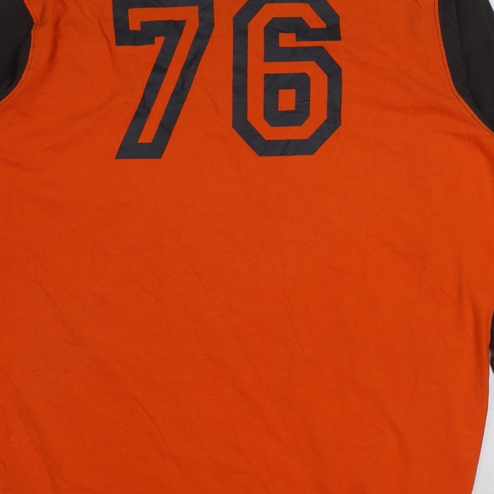 celio* Mens Orange Colourblock Cotton T-Shirt Size M Round Neck