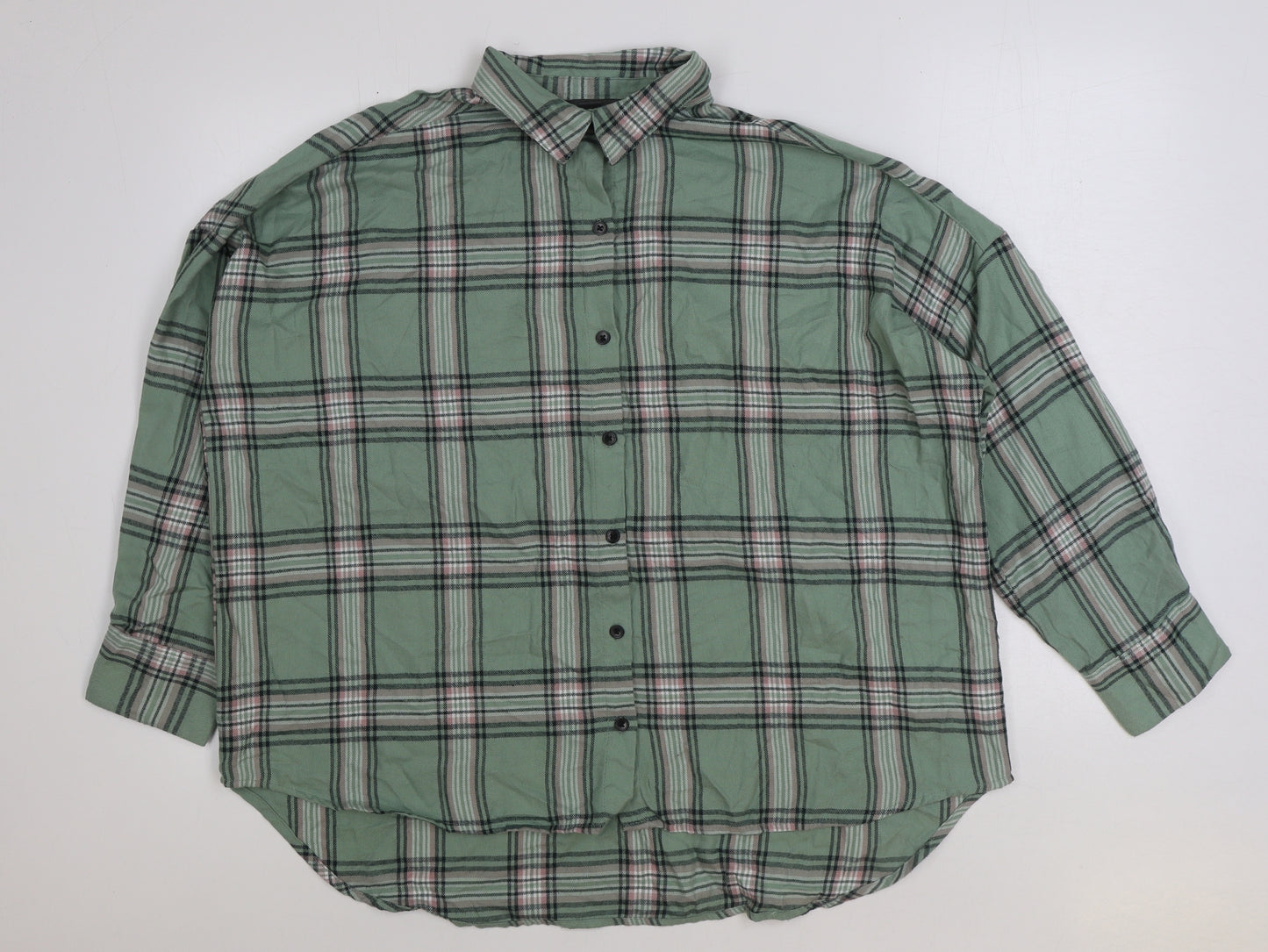 Primark Womens Green Check Polyester Basic Button-Up Size 12 Collared