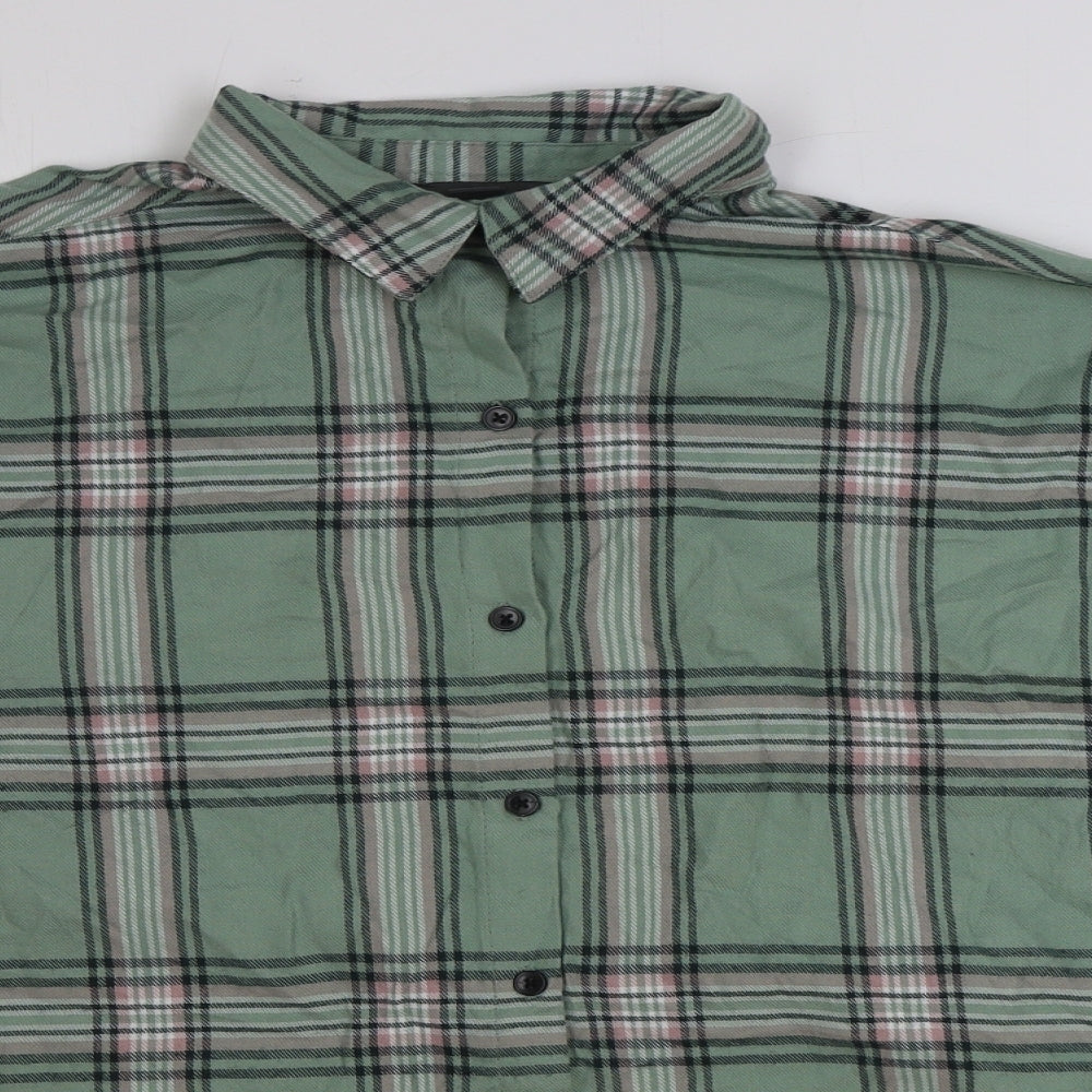 Primark Womens Green Check Polyester Basic Button-Up Size 12 Collared