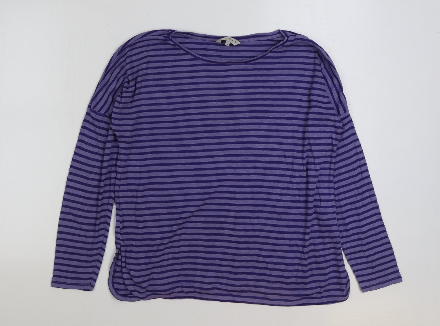 Nutmeg Womens Blue Striped Cotton Basic T-Shirt Size 12 Round Neck