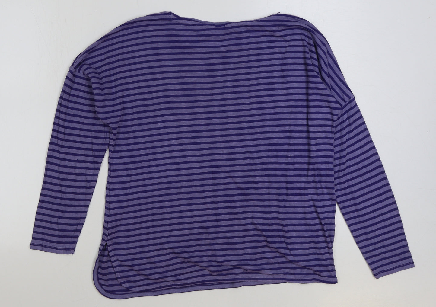 Nutmeg Womens Blue Striped Cotton Basic T-Shirt Size 12 Round Neck