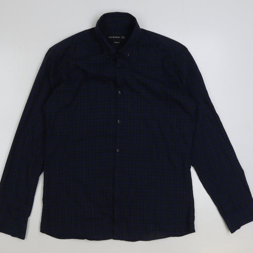 Cedar Wood State Mens Green Check Cotton Button-Up Size 15.5 Collared Button