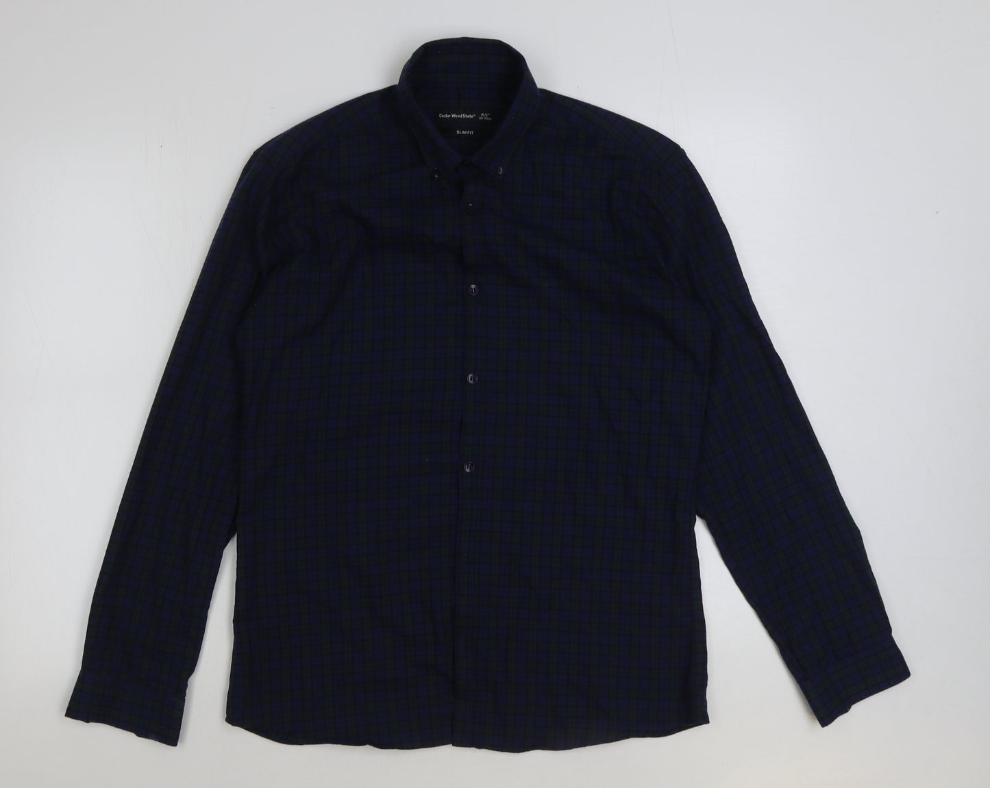 Cedar Wood State Mens Green Check Cotton Button-Up Size 15.5 Collared Button