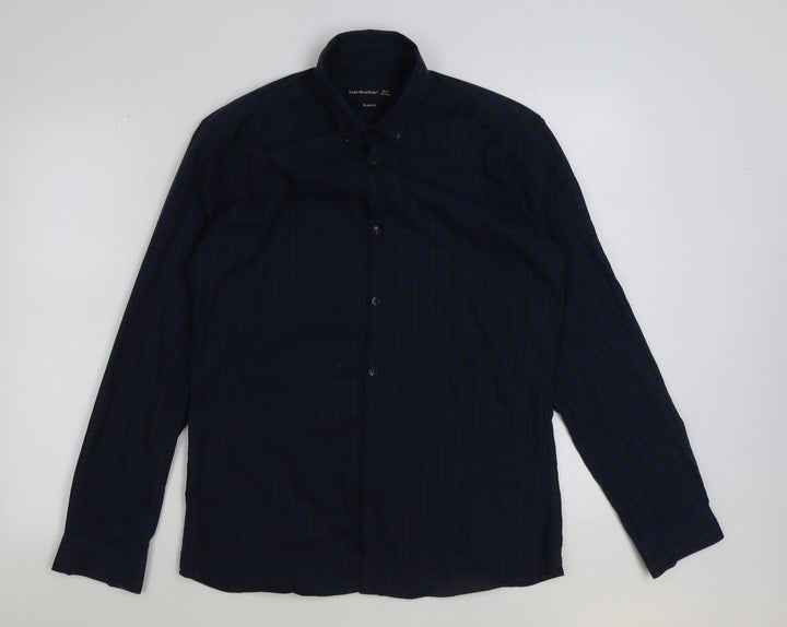 Cedar Wood State Mens Green Check Cotton Button-Up Size 15.5 Collared Button