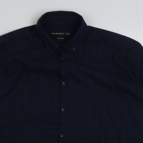 Cedar Wood State Mens Green Check Cotton Button-Up Size 15.5 Collared Button