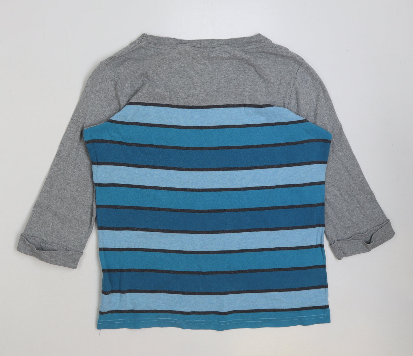 Maine New England Womens Blue Striped Polyester Basic T-Shirt Size 16 Round Neck