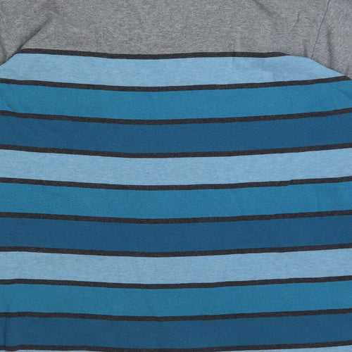 Maine New England Womens Blue Striped Polyester Basic T-Shirt Size 16 Round Neck