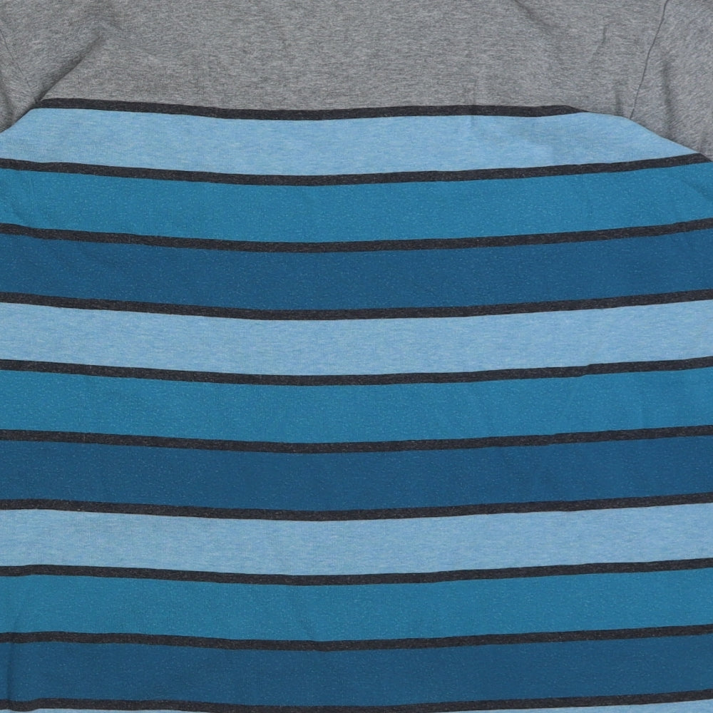 Maine New England Womens Blue Striped Polyester Basic T-Shirt Size 16 Round Neck