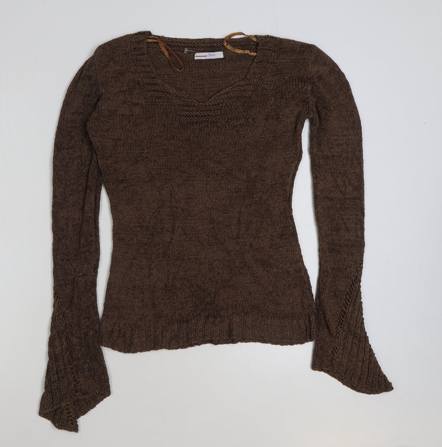 Matalan Womens Brown V-Neck Acrylic Pullover Jumper Size 8