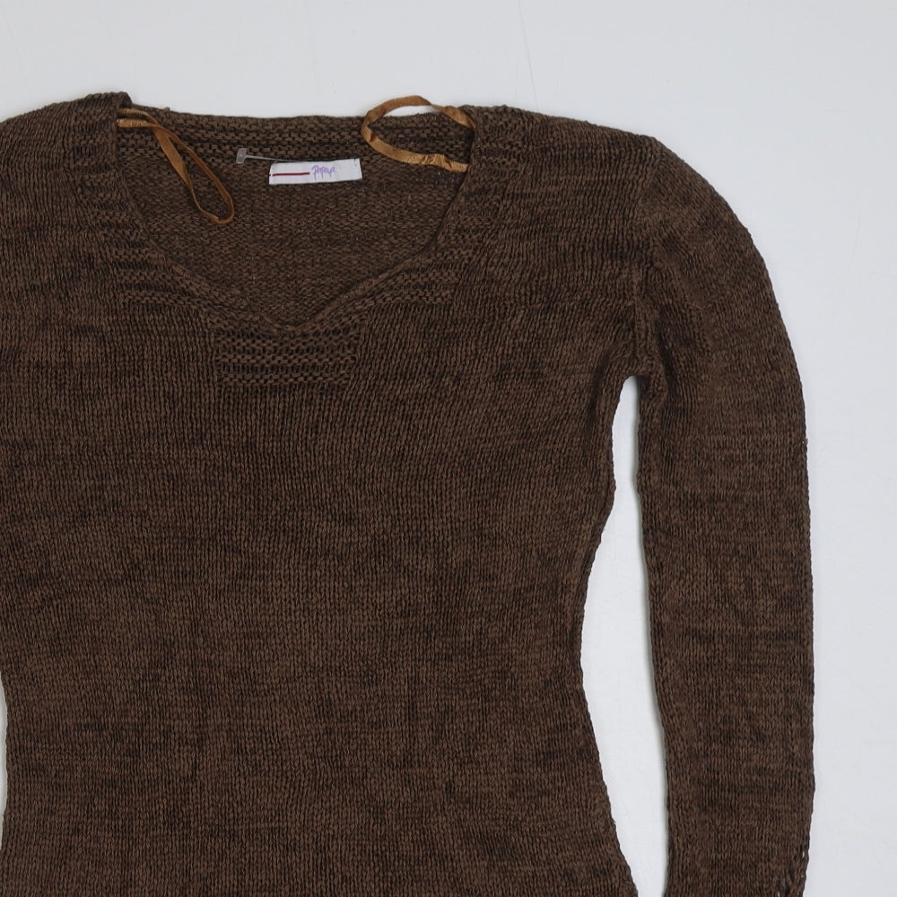 Matalan Womens Brown V-Neck Acrylic Pullover Jumper Size 8