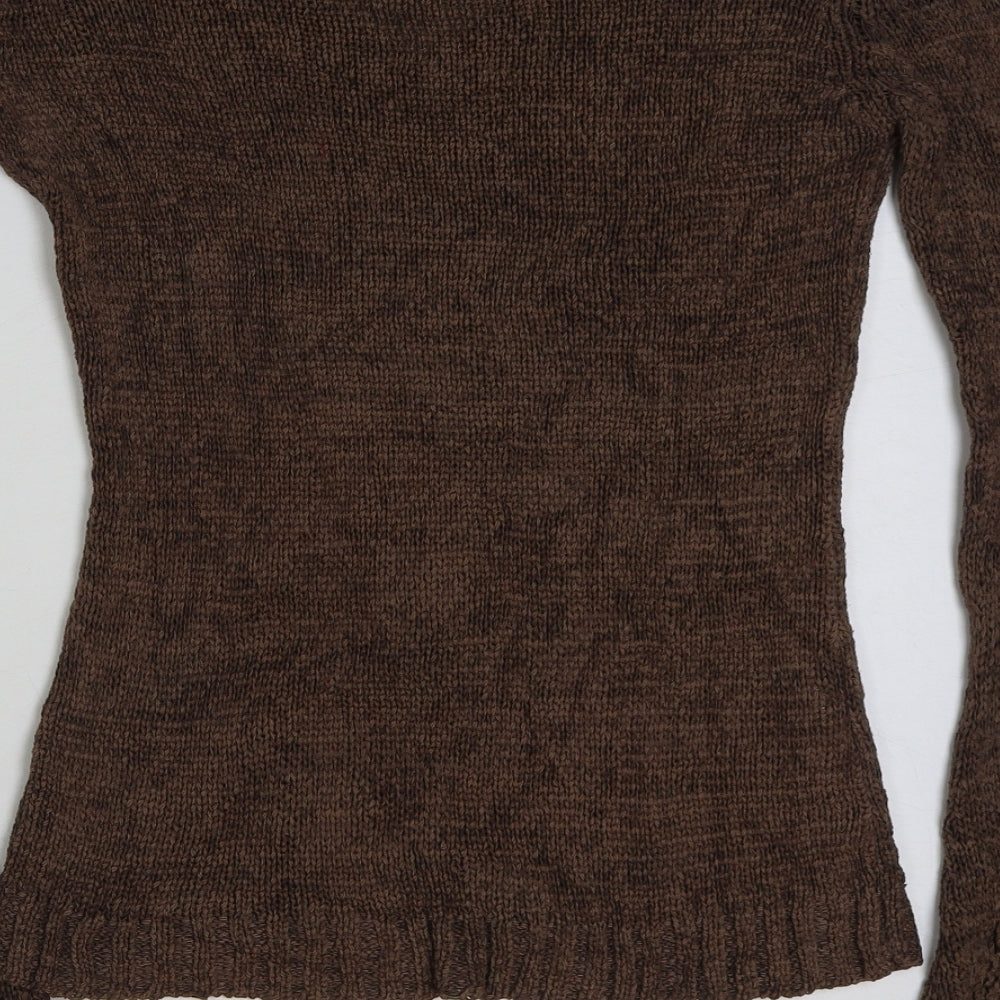 Matalan Womens Brown V-Neck Acrylic Pullover Jumper Size 8