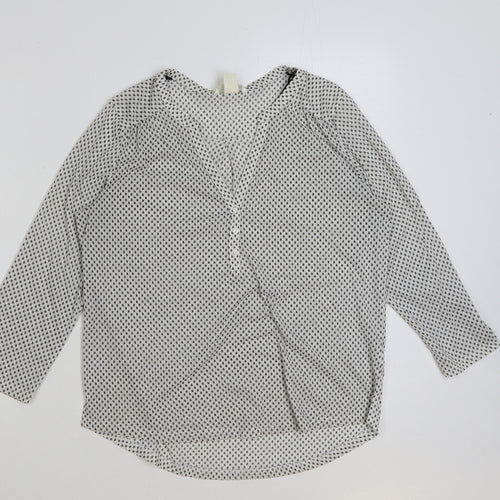 H&M Womens White Geometric Polyester Basic Blouse Size S Collared