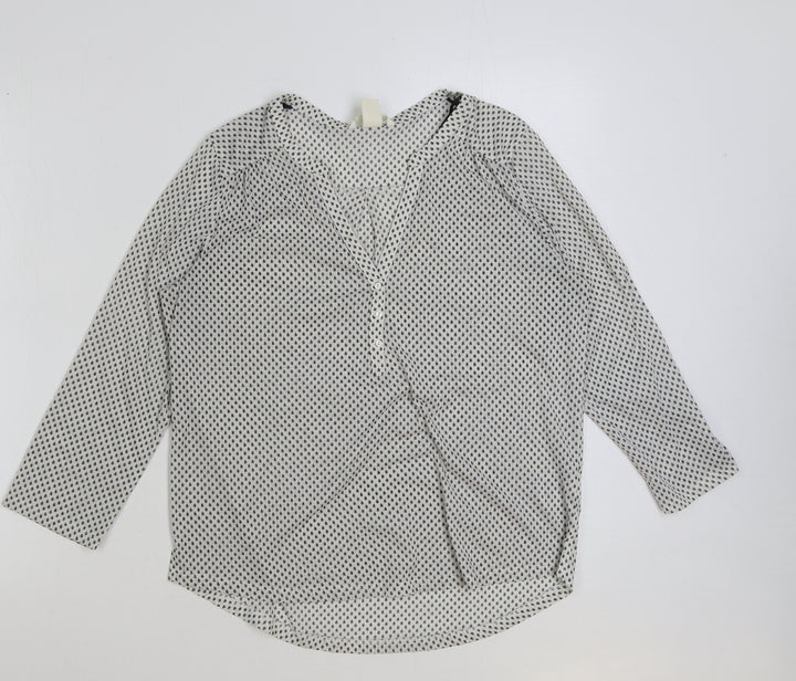 H&M Womens White Geometric Polyester Basic Blouse Size S Collared