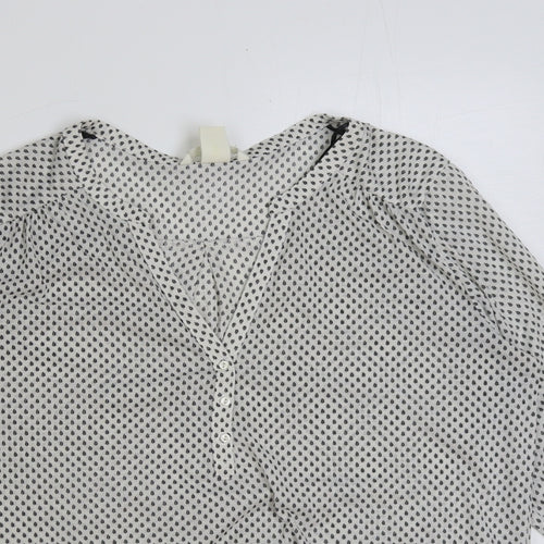 H&M Womens White Geometric Polyester Basic Blouse Size S Collared