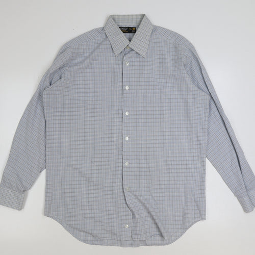 Marks and Spencer Mens Blue Polyester Button-Up Size 16 Collared Button