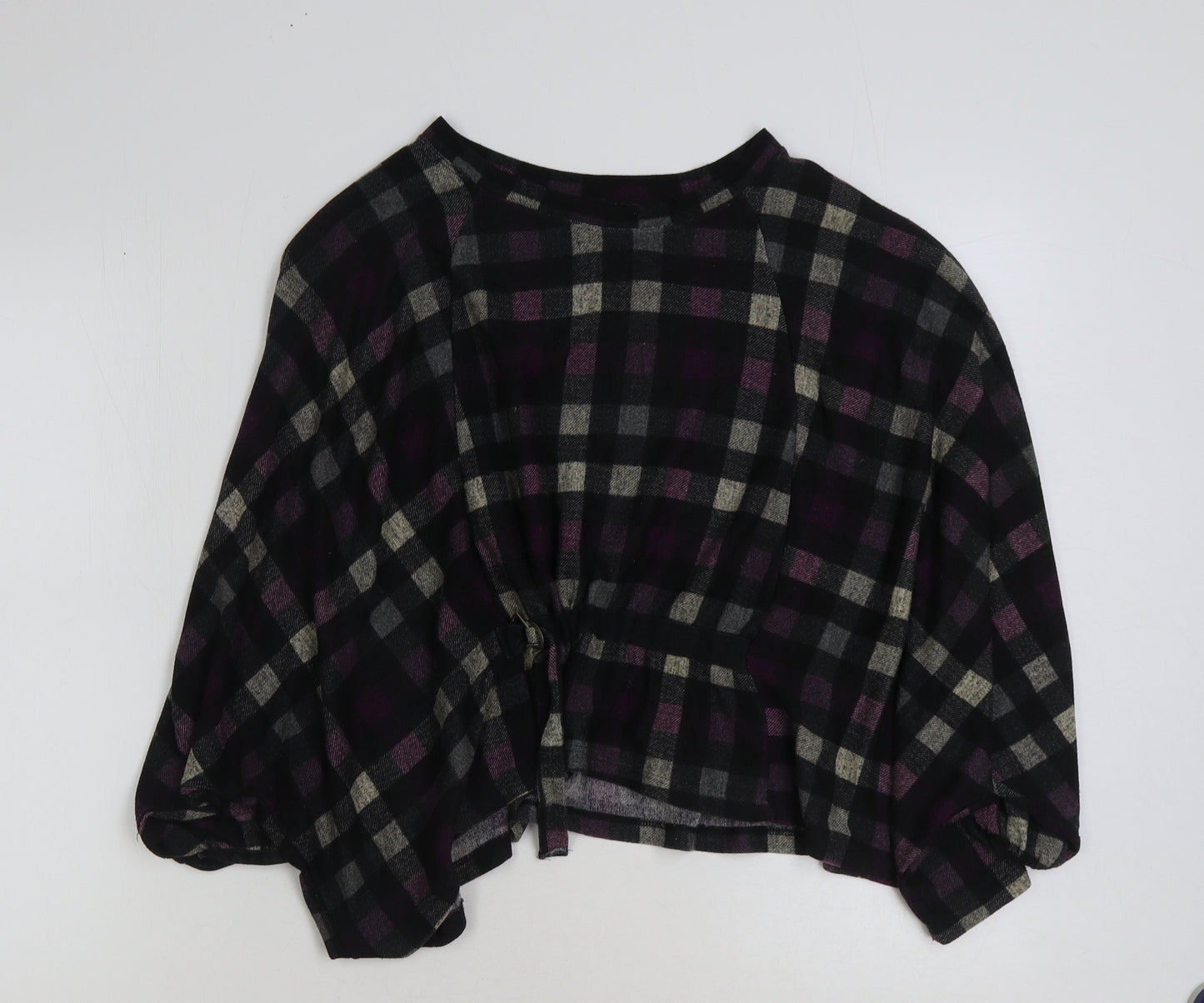 Zara Womens Purple Check Polyester Basic Blouse Size M Round Neck