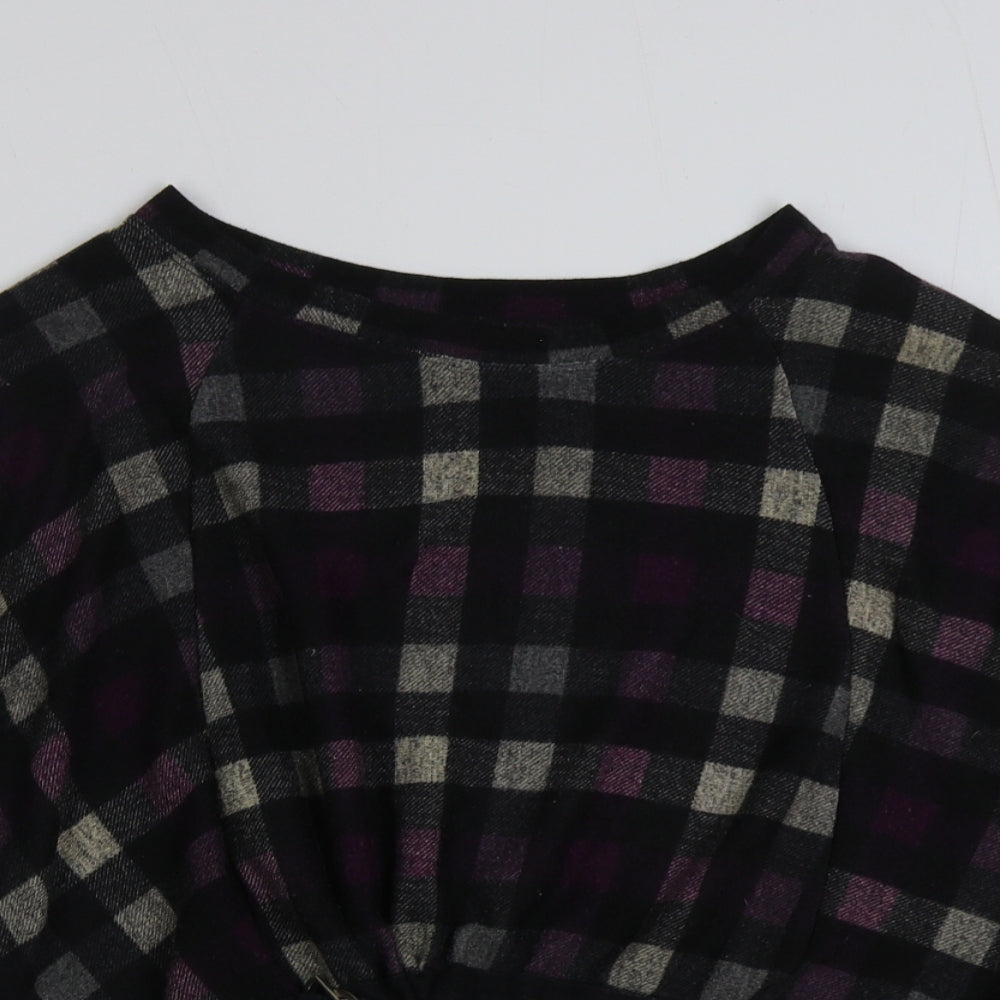 Zara Womens Purple Check Polyester Basic Blouse Size M Round Neck