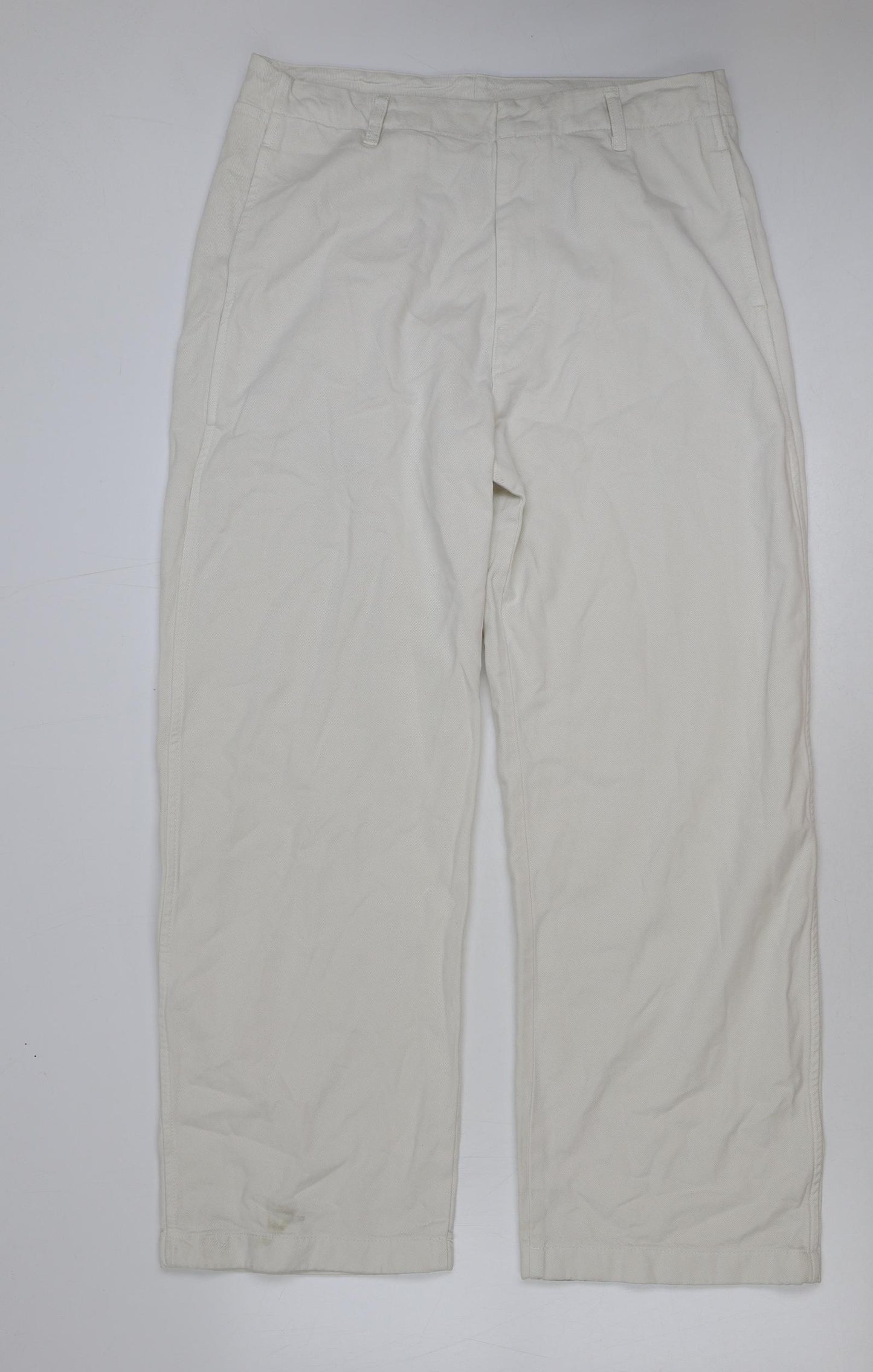 Zara Womens Beige Cotton Wide-Leg Jeans Size L L30 in Regular Button