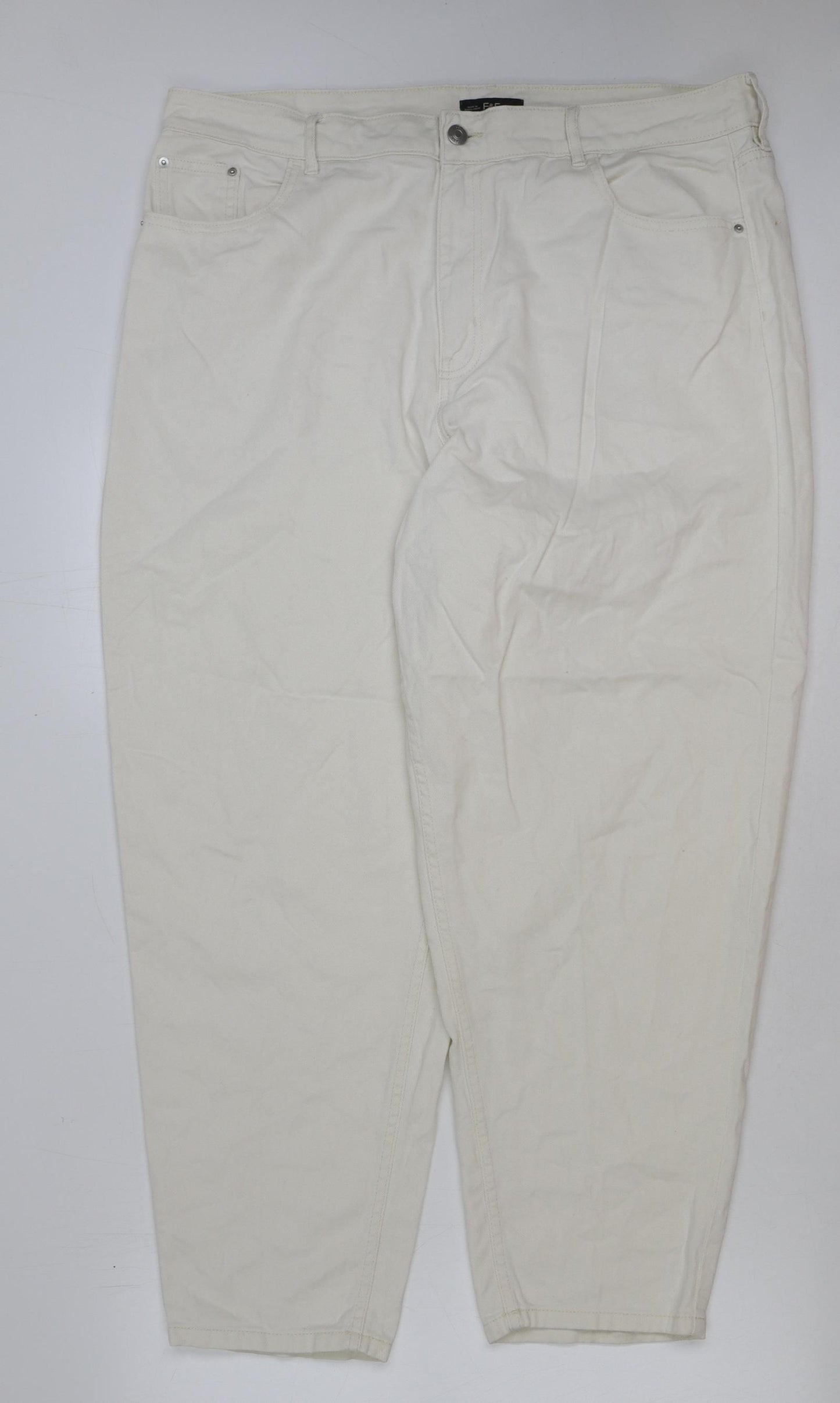 F&F Womens Ivory Cotton Straight Jeans Size 18 L38 in Regular Button