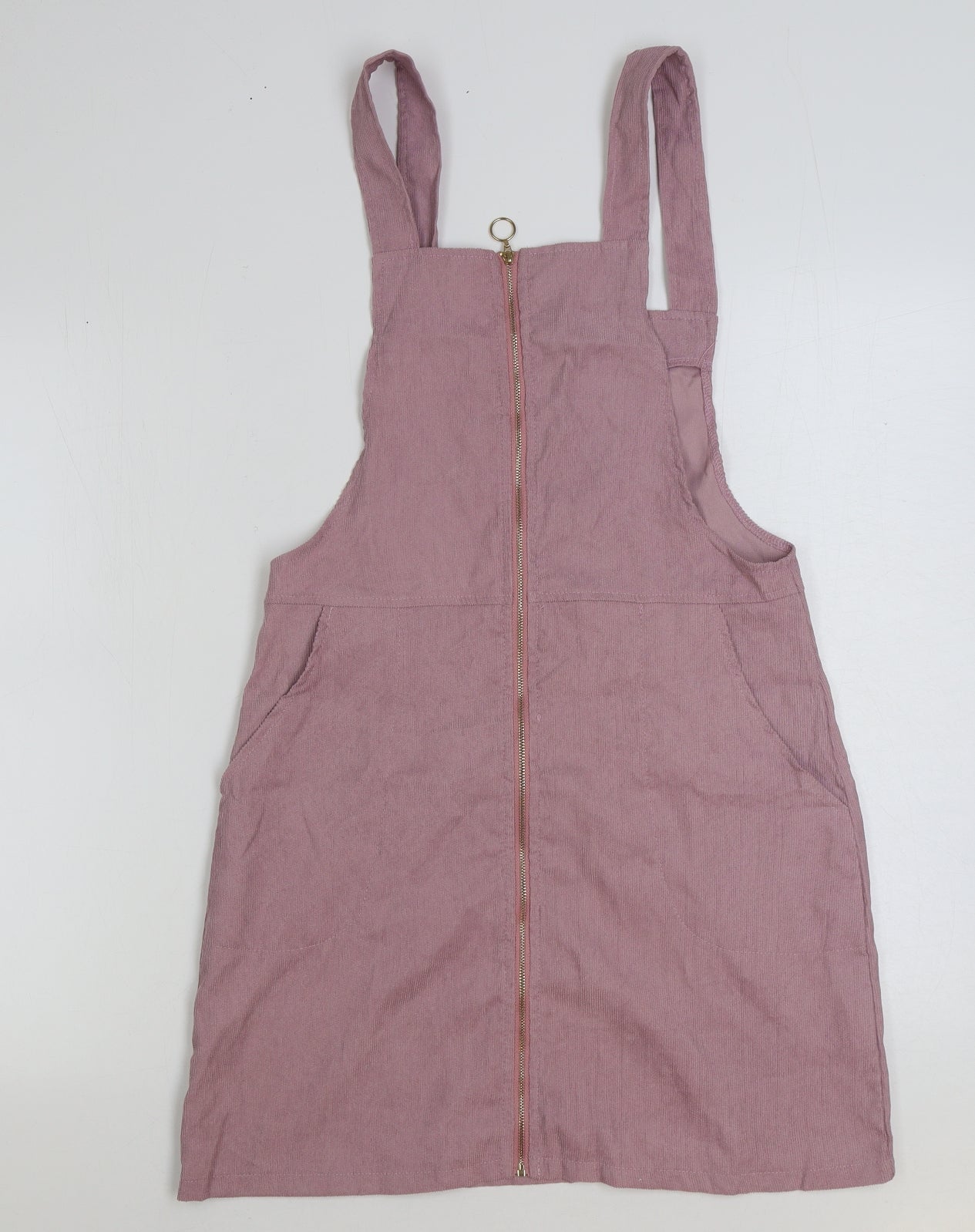 SheIn Womens Pink Cotton Pinafore/Dungaree Dress Size M Square Neck Zip