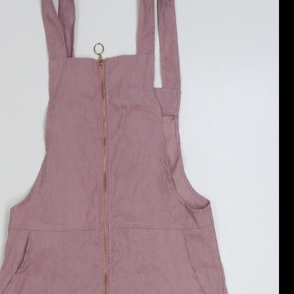 SheIn Womens Pink Cotton Pinafore/Dungaree Dress Size M Square Neck Zip