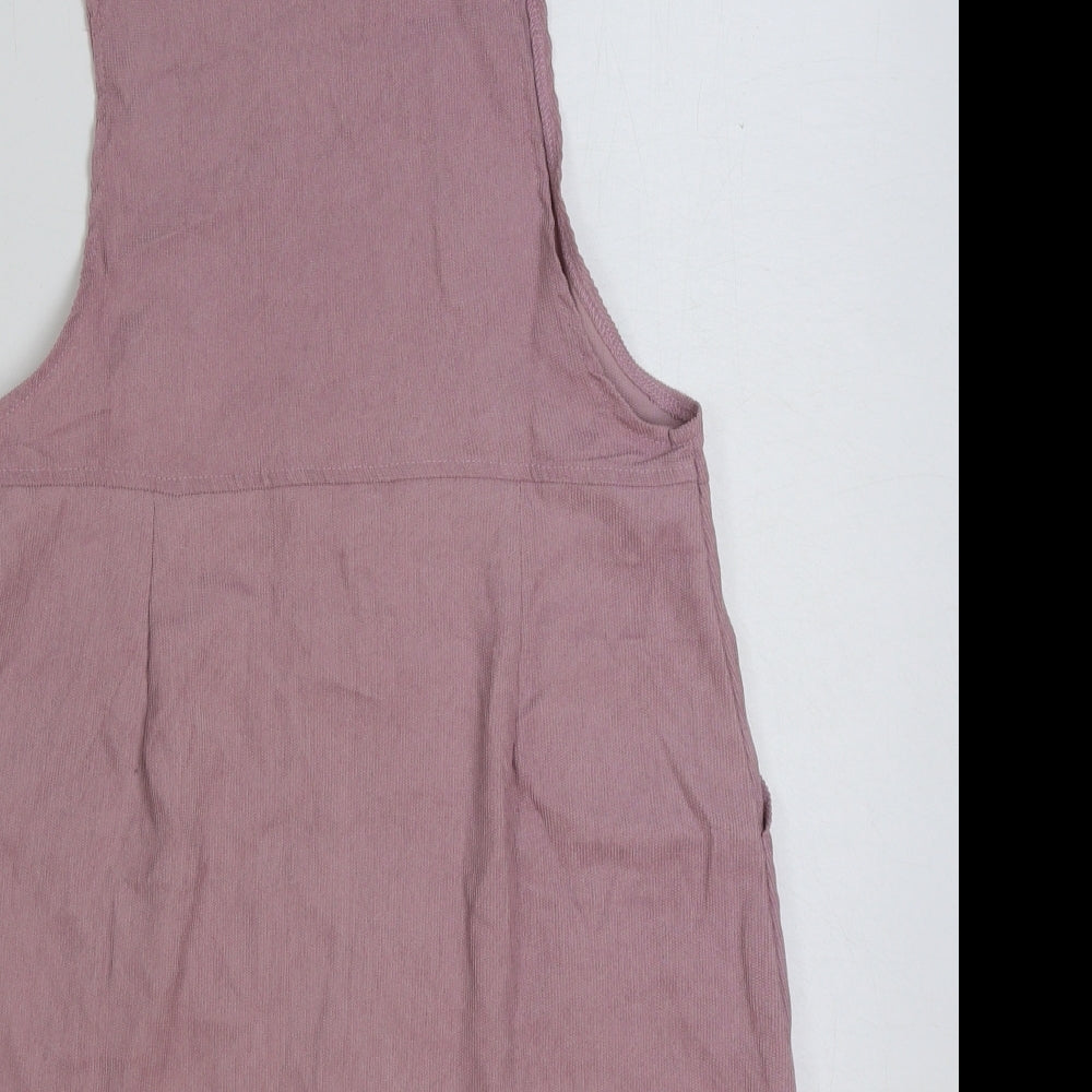 SheIn Womens Pink Cotton Pinafore/Dungaree Dress Size M Square Neck Zip