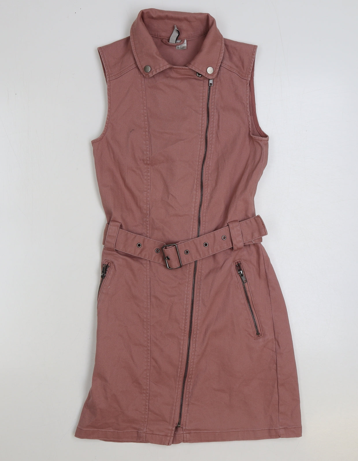 H&M Womens Pink Cotton Tank Dress Size 8 Collared Button