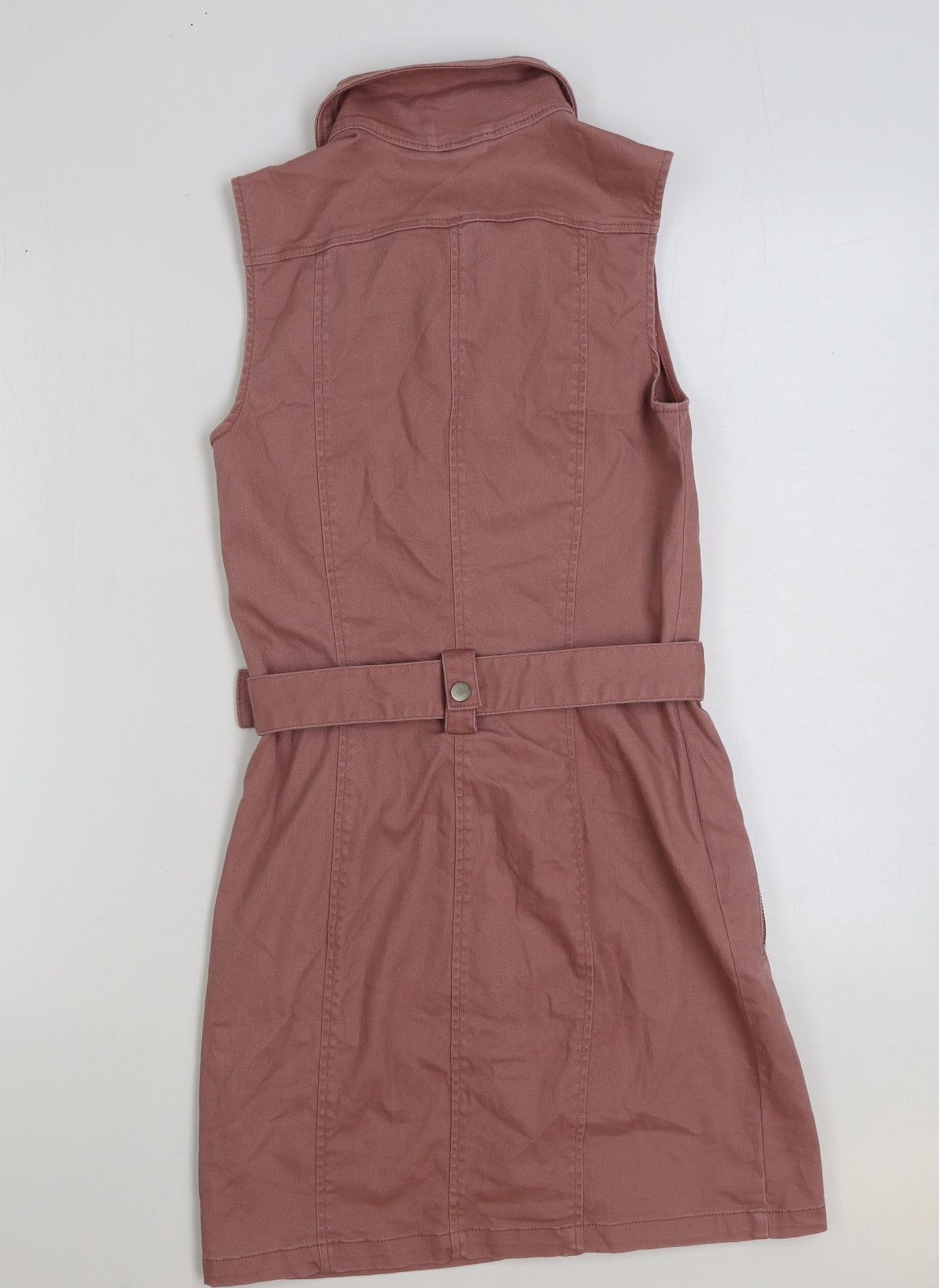 H&M Womens Pink Cotton Tank Dress Size 8 Collared Button