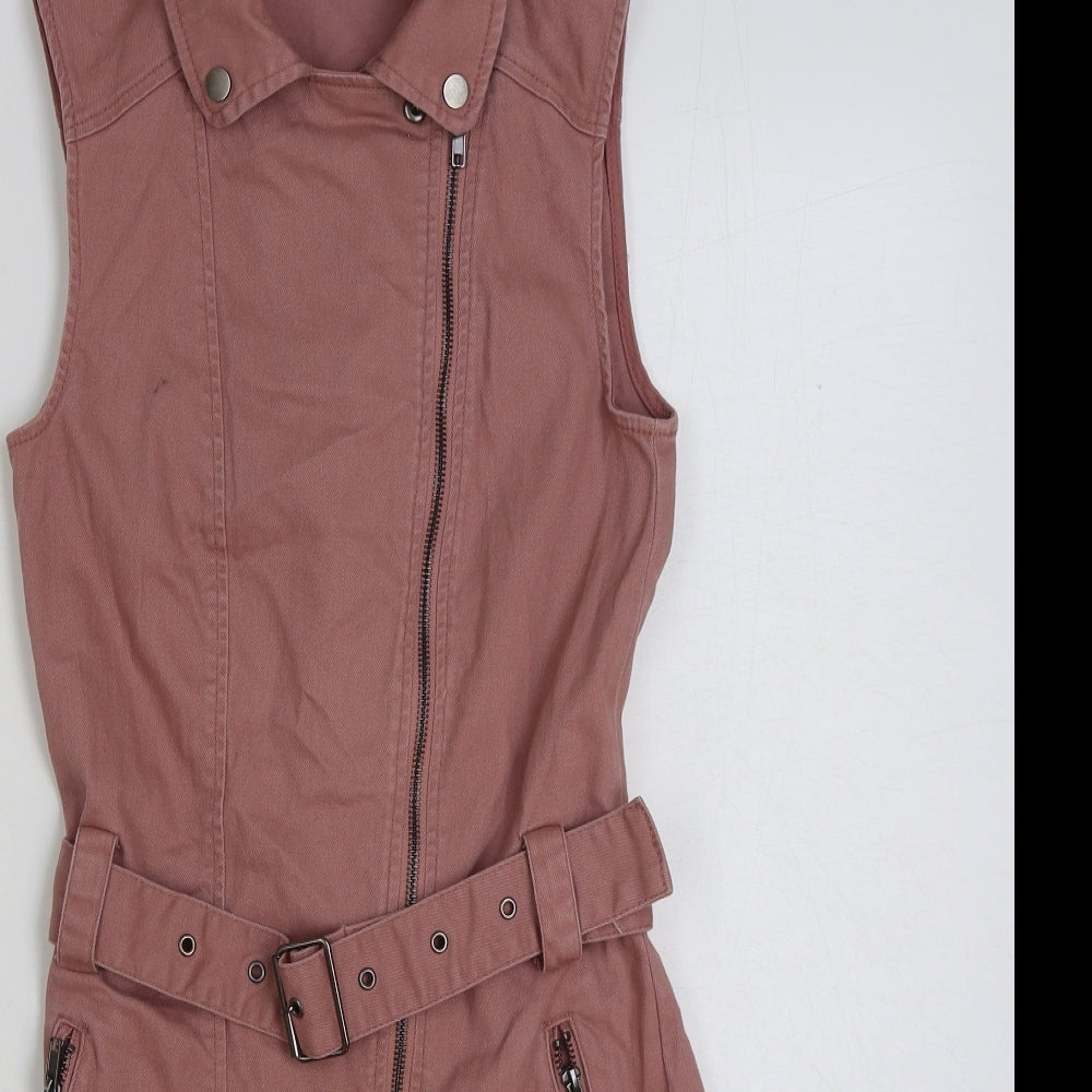 H&M Womens Pink Cotton Tank Dress Size 8 Collared Button