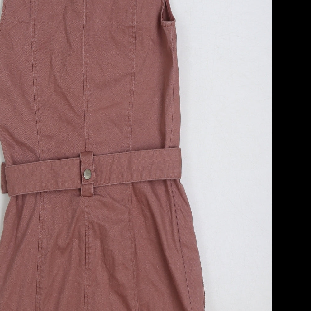 H&M Womens Pink Cotton Tank Dress Size 8 Collared Button