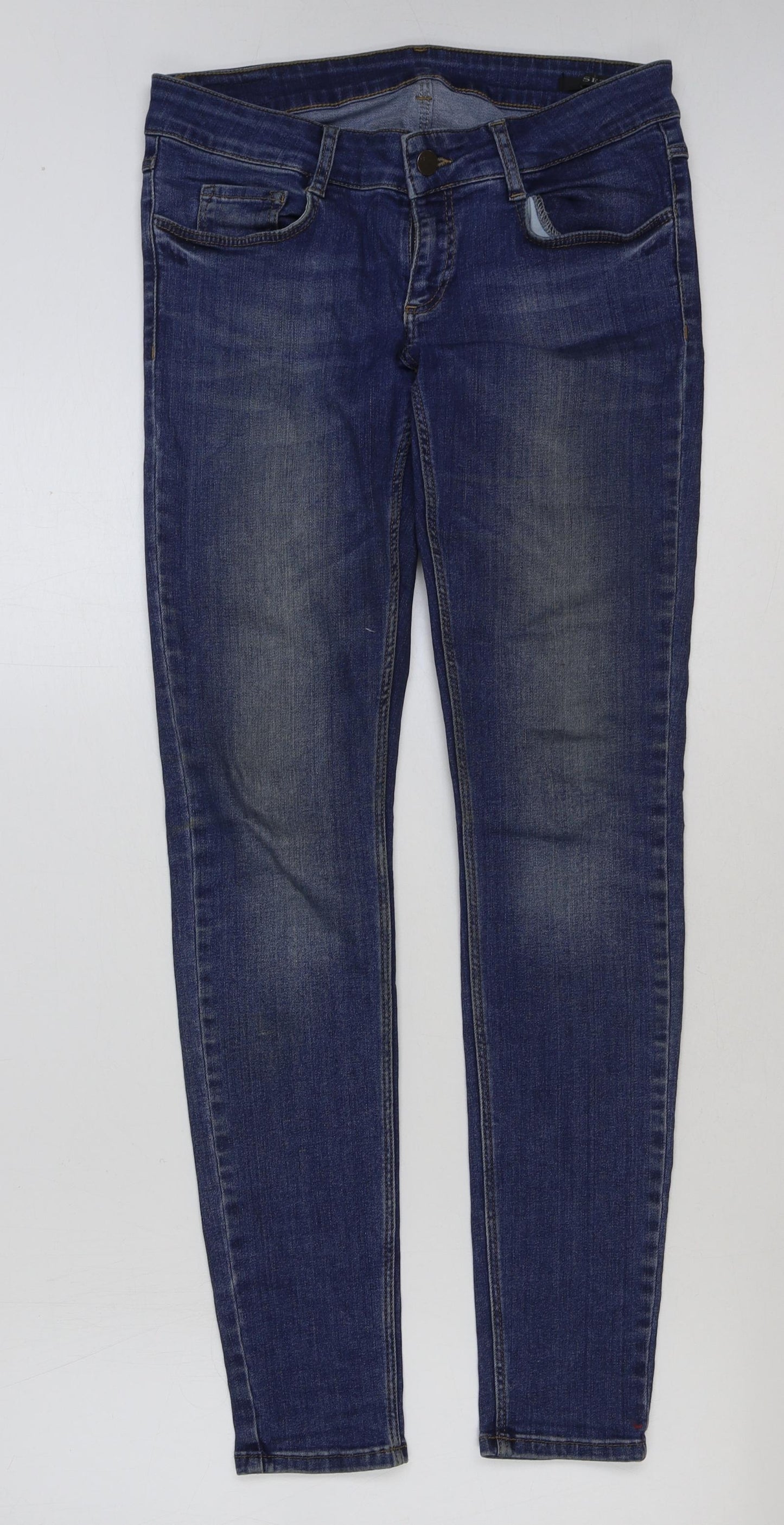 Preworn Womens Blue Cotton Skinny Jeans Size 12 L31 in Regular Button